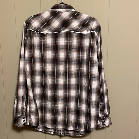 Buckle Brown Plaid Snap Button Shirt Sz XL Slim Fit - Picture 5 of 5